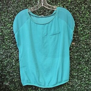 Promod Turquoise Blouse,sheer Sleeve